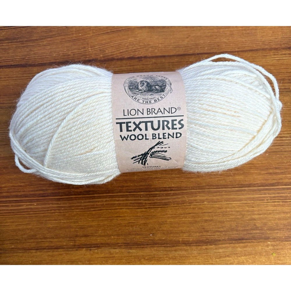 Lion Brand Textures Wool Blend Worsted Yarn Natural 6oz 394yd Skein 26299